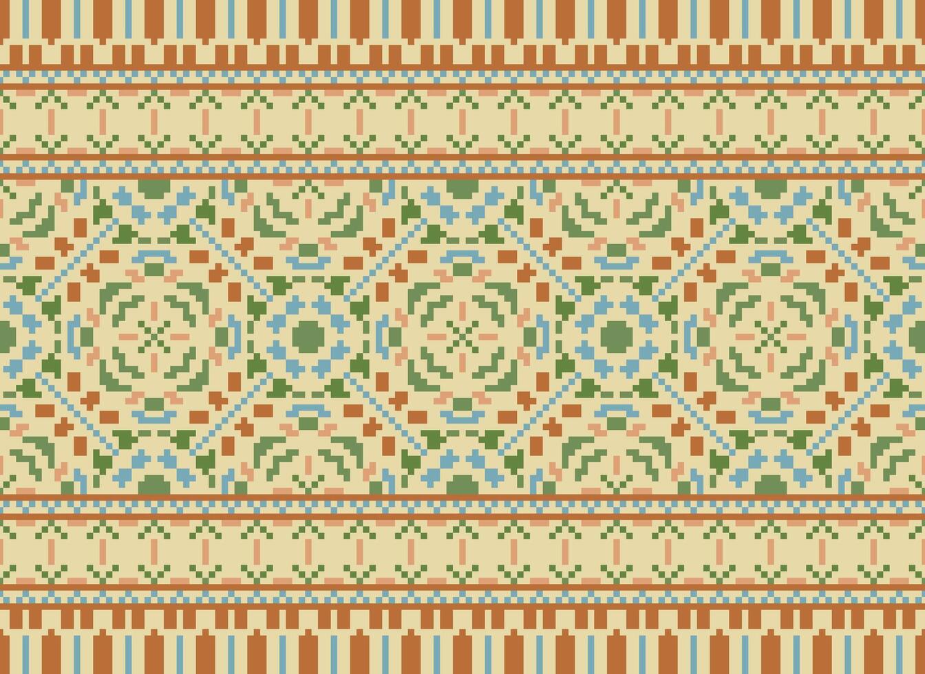 pixel annate attraversare punto tradizionale etnico modello paisley fiore ikat sfondo astratto azteco africano indonesiano indiano senza soluzione di continuità modello per tessuto Stampa stoffa vestito tappeto le tende e sarong vettore