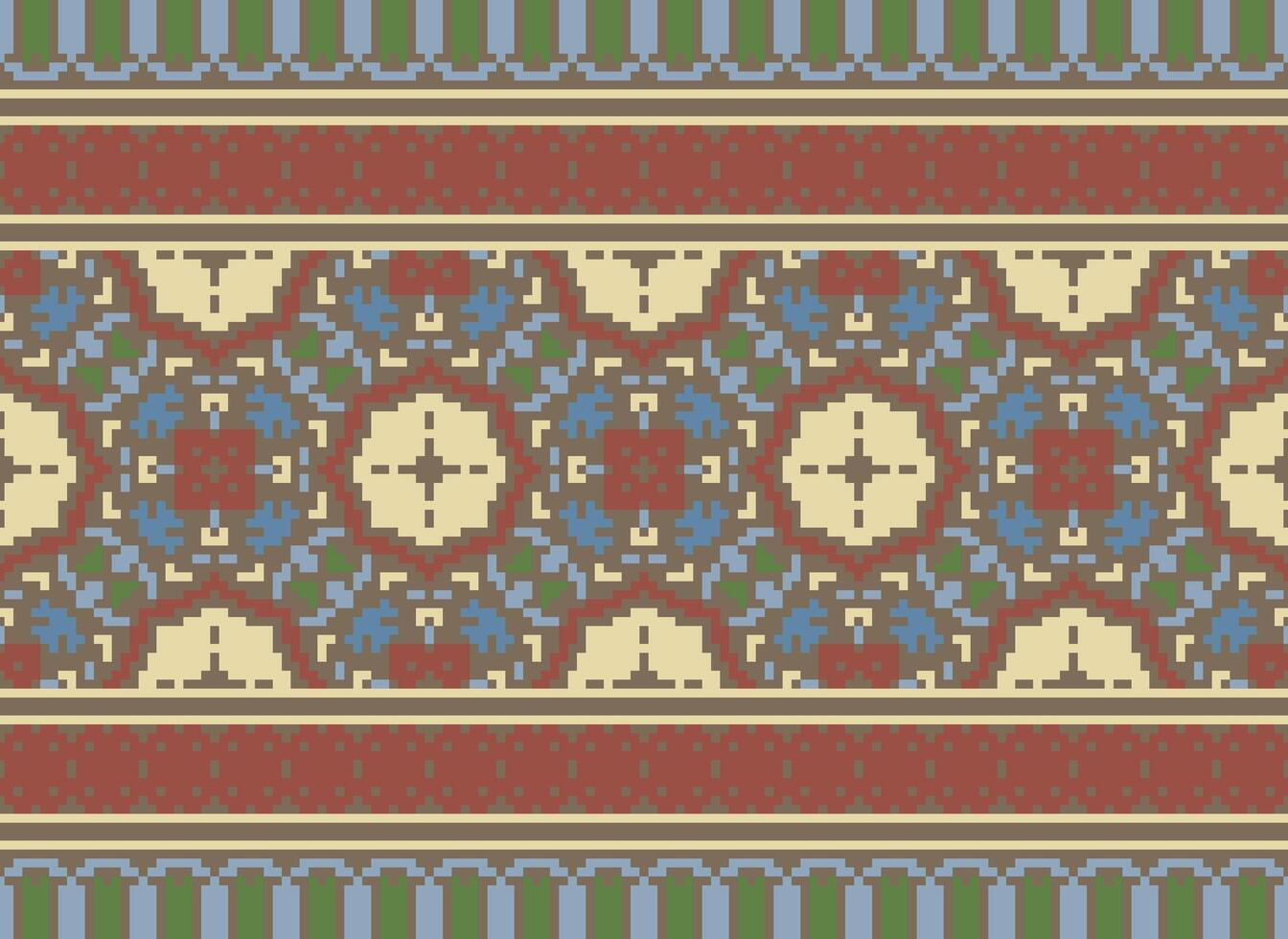 pixel annate attraversare punto tradizionale etnico modello paisley fiore ikat sfondo astratto azteco africano indonesiano indiano senza soluzione di continuità modello per tessuto Stampa stoffa vestito tappeto le tende e sarong vettore