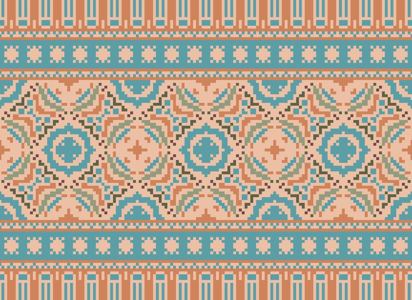 pixel annate attraversare punto tradizionale etnico modello paisley fiore ikat sfondo astratto azteco africano indonesiano indiano senza soluzione di continuità modello per tessuto Stampa stoffa vestito tappeto le tende e sarong vettore