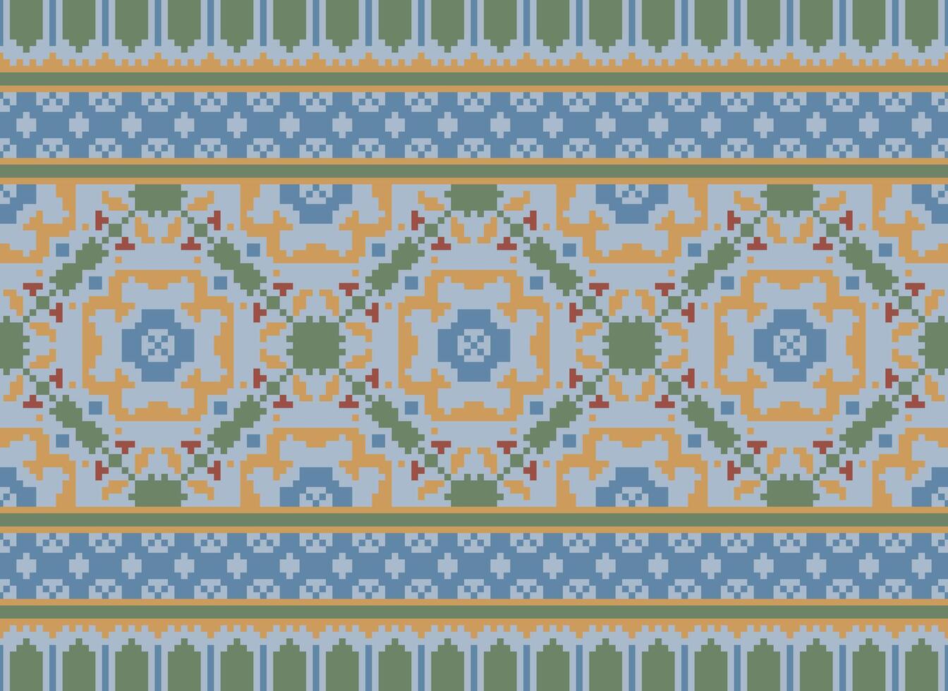 pixel annate attraversare punto tradizionale etnico modello paisley fiore ikat sfondo astratto azteco africano indonesiano indiano senza soluzione di continuità modello per tessuto Stampa stoffa vestito tappeto le tende e sarong vettore