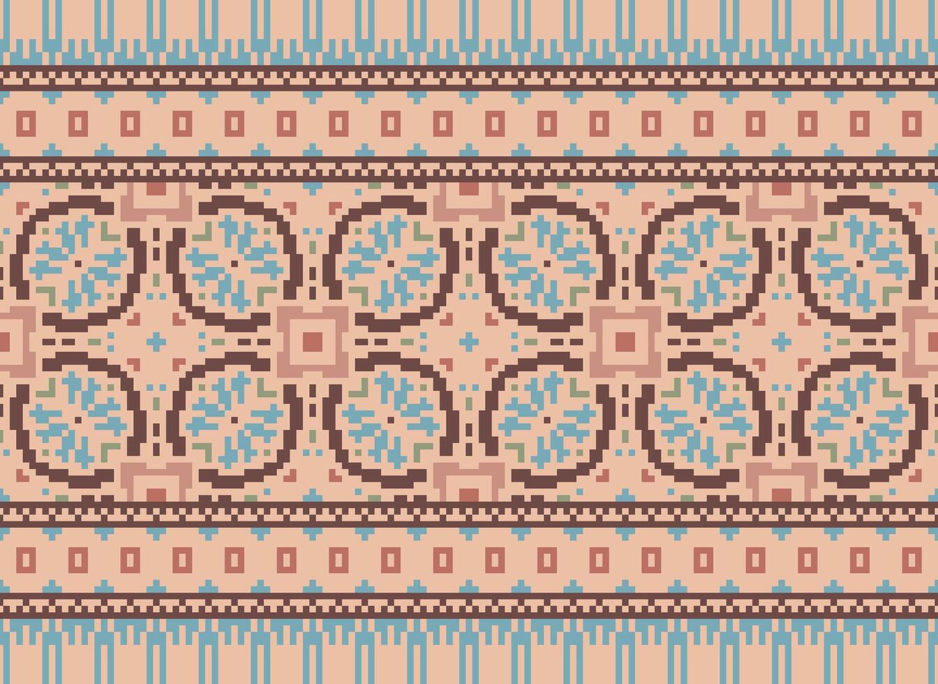 pixel annate attraversare punto tradizionale etnico modello paisley fiore ikat sfondo astratto azteco africano indonesiano indiano senza soluzione di continuità modello per tessuto Stampa stoffa vestito tappeto le tende e sarong vettore