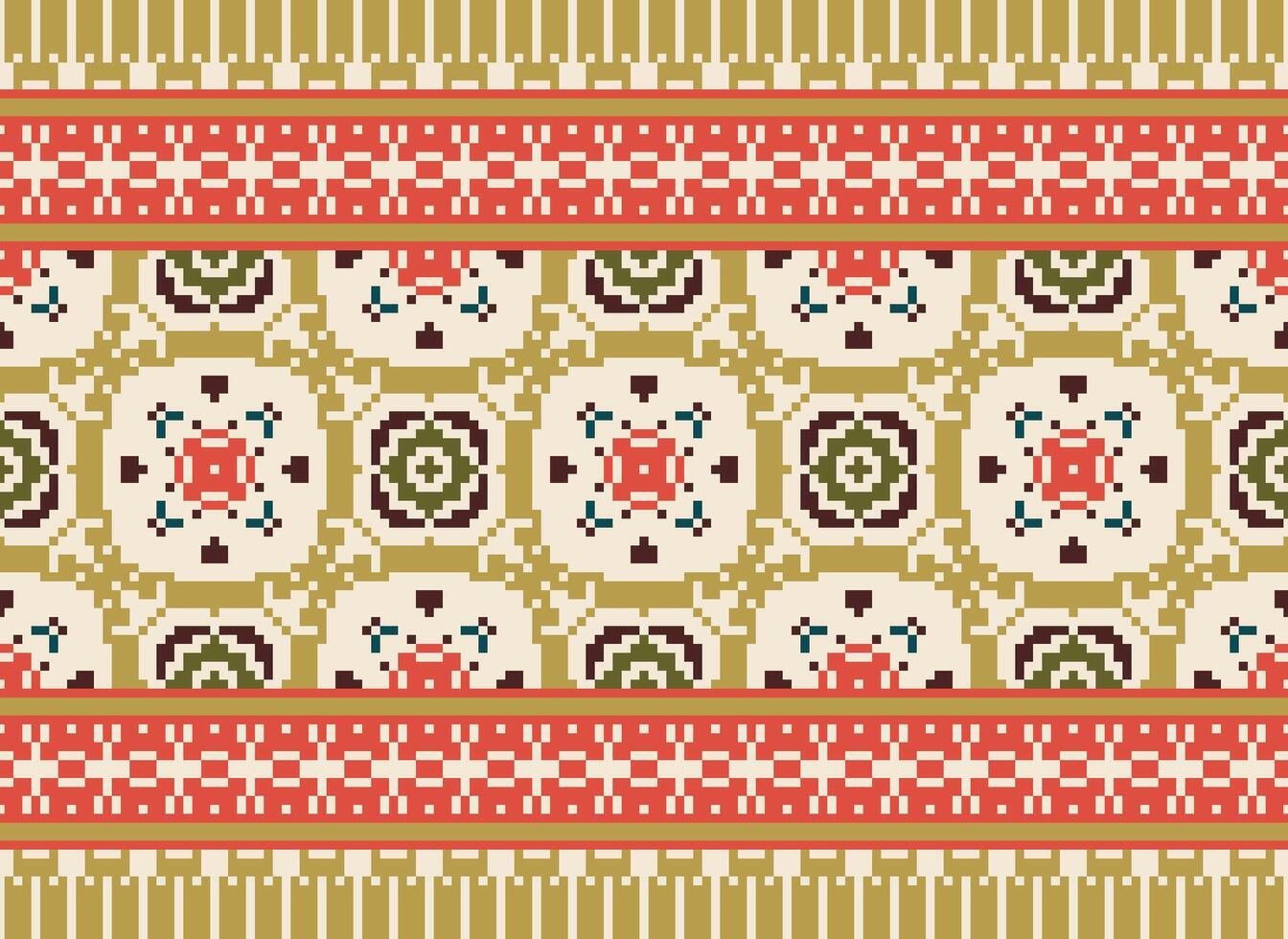 bellissimo pixel modelli tradizionale popolare stile, geometrico etnico senza soluzione di continuità modello vettore illustrazione. design per attraversare cucire, tappeto, sfondo, vestiario, texti tessuto, avvolgere, batik, ricamo