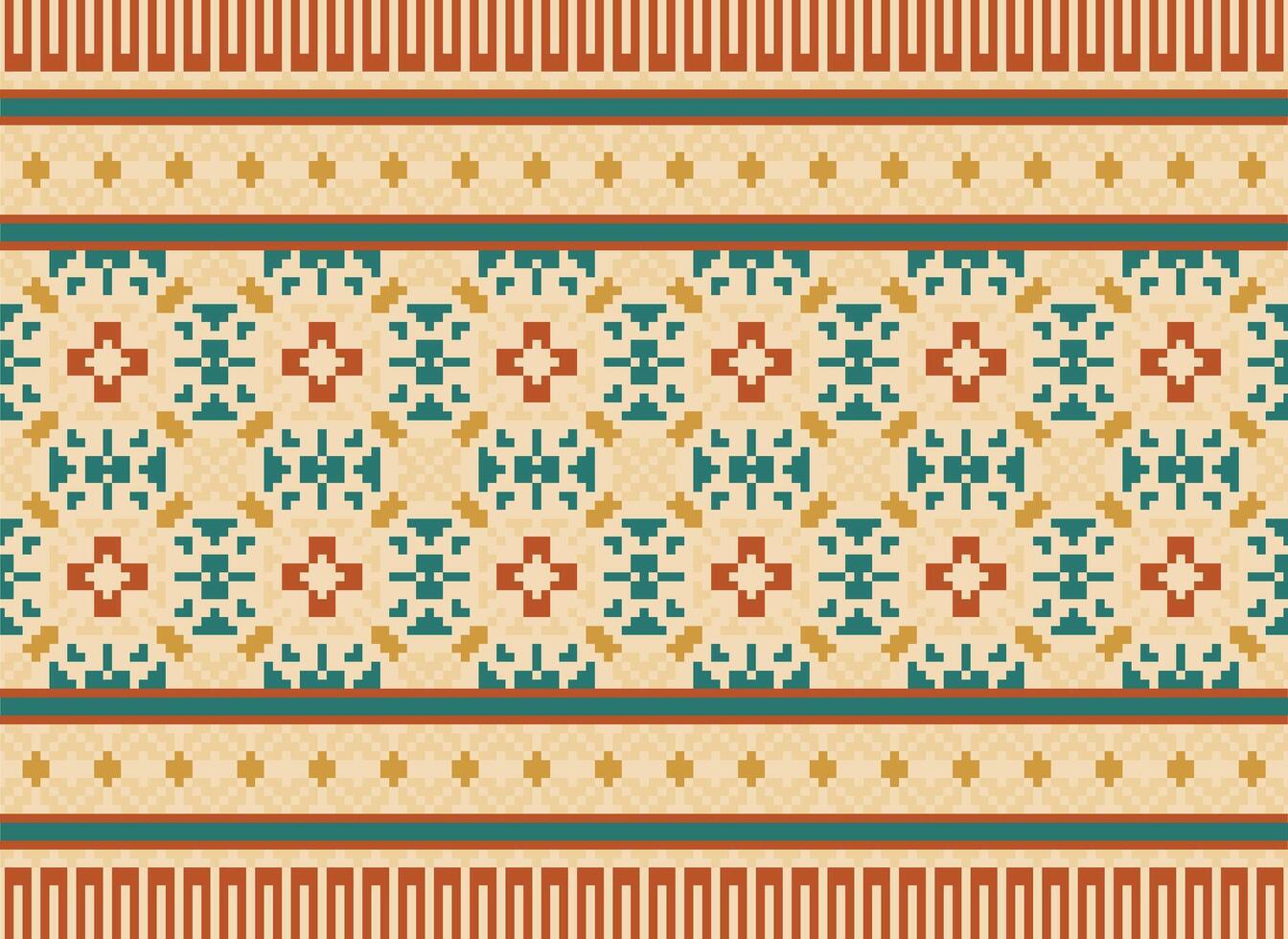 bellissimo pixel modelli tradizionale popolare stile, geometrico etnico senza soluzione di continuità modello vettore illustrazione. design per attraversare cucire, tappeto, sfondo, vestiario, texti tessuto, avvolgere, batik, ricamo