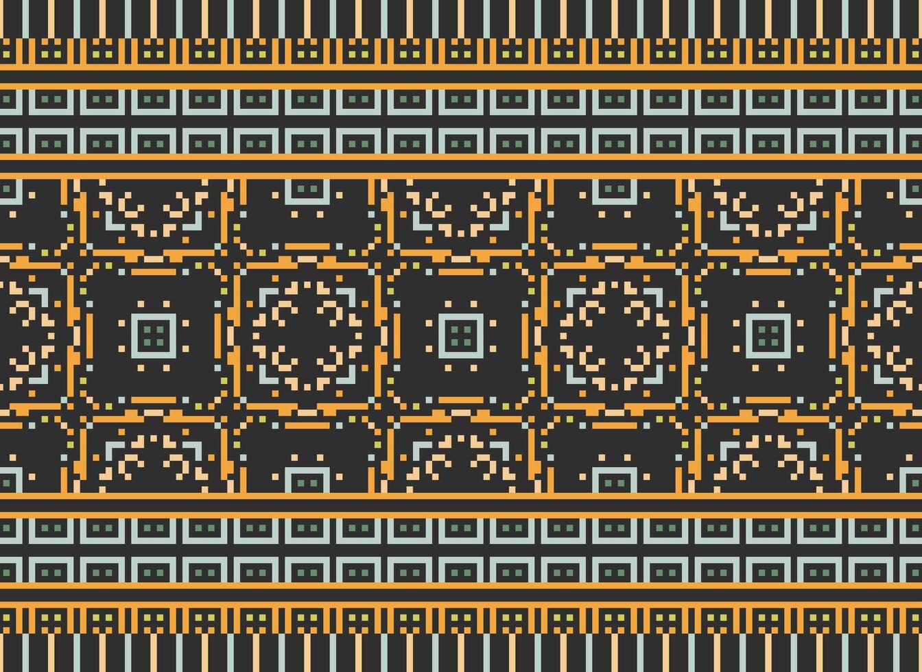 bellissimo pixel modelli tradizionale popolare stile, geometrico etnico senza soluzione di continuità modello vettore illustrazione. design per attraversare cucire, tappeto, sfondo, vestiario, texti tessuto, avvolgere, batik, ricamo