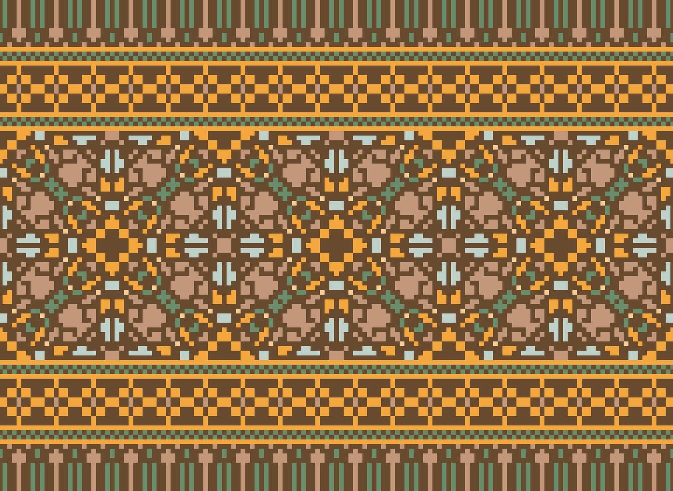 bellissimo pixel modelli tradizionale popolare stile, geometrico etnico senza soluzione di continuità modello vettore illustrazione. design per attraversare cucire, tappeto, sfondo, vestiario, texti tessuto, avvolgere, batik, ricamo