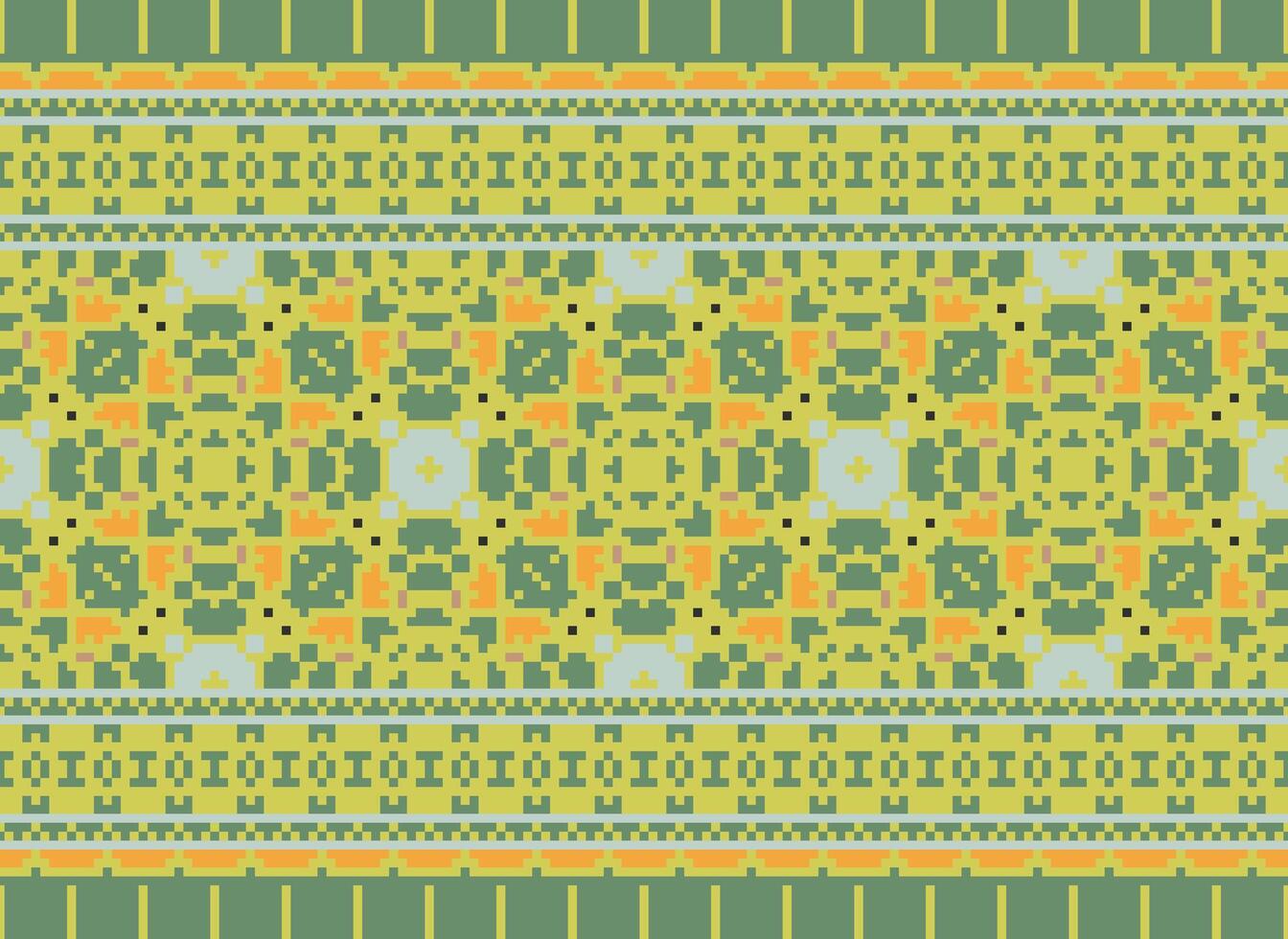 geometrico etnico modello. pixel modello. design per vestiario, tessuto, sfondo, sfondo, avvolgere, batik. maglieria, ricamo stile. azteco geometrico arte ornamento Stampa. vettore illustrazione.