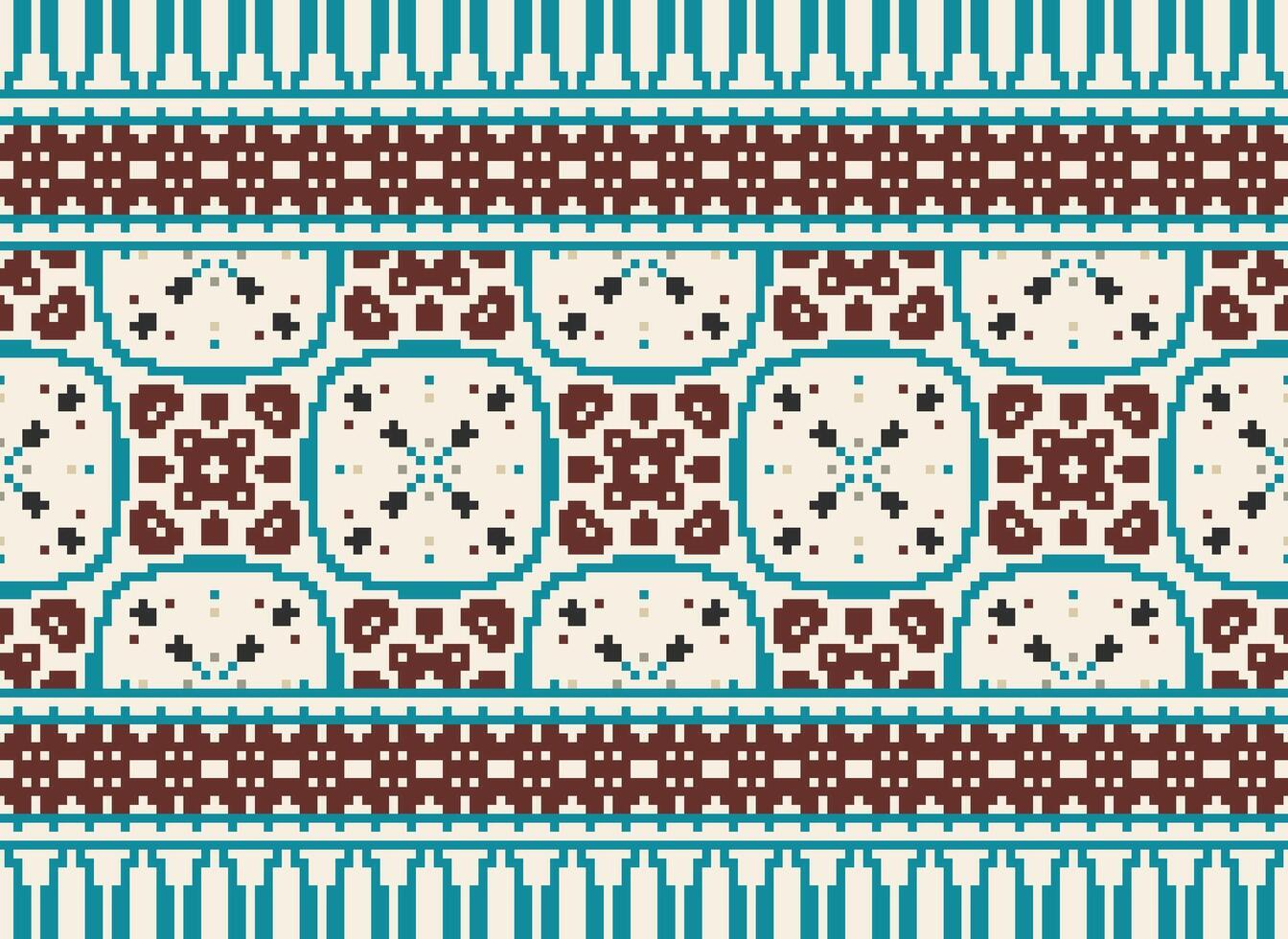 pixel annate attraversare punto tradizionale etnico modello paisley fiore ikat sfondo astratto azteco africano indonesiano indiano senza soluzione di continuità modello per tessuto Stampa stoffa vestito tappeto le tende e sarong vettore