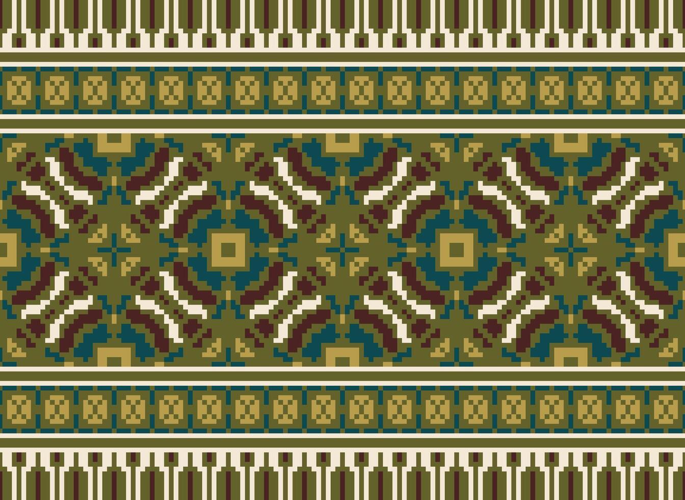 pixel etnico modello vettore sfondo. senza soluzione di continuità modello tradizionale, design per sfondo, sfondo, batik, tessuto, tappeto, vestiario, avvolgere, e tessile.etnico modello vettore illustrazione.