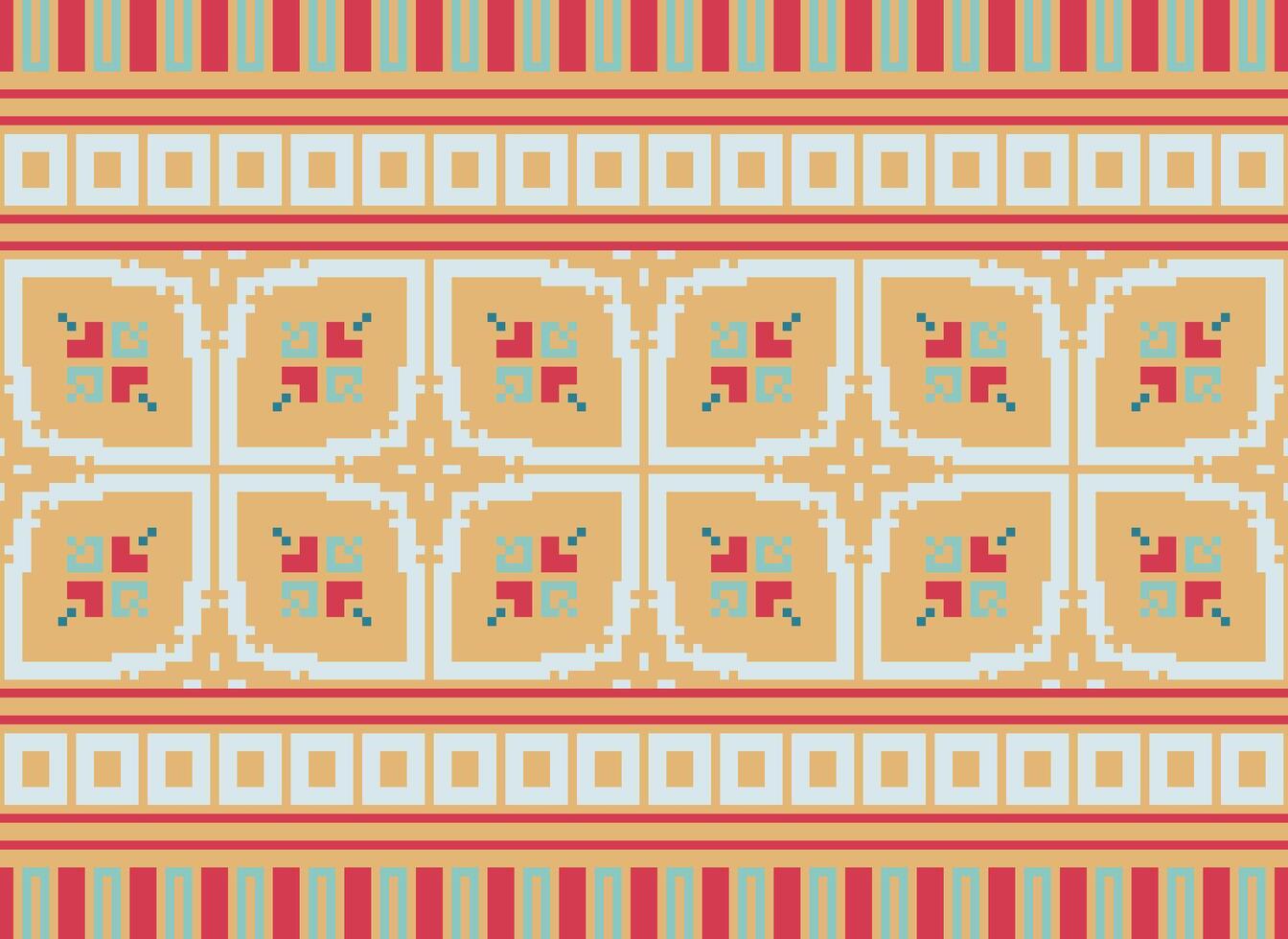 pixel ikat e attraversare punto geometrico senza soluzione di continuità modello etnico orientale tradizionale. azteco stile illustrazione design per tappeto, sfondo, vestiario, avvolgere, batik. vettore