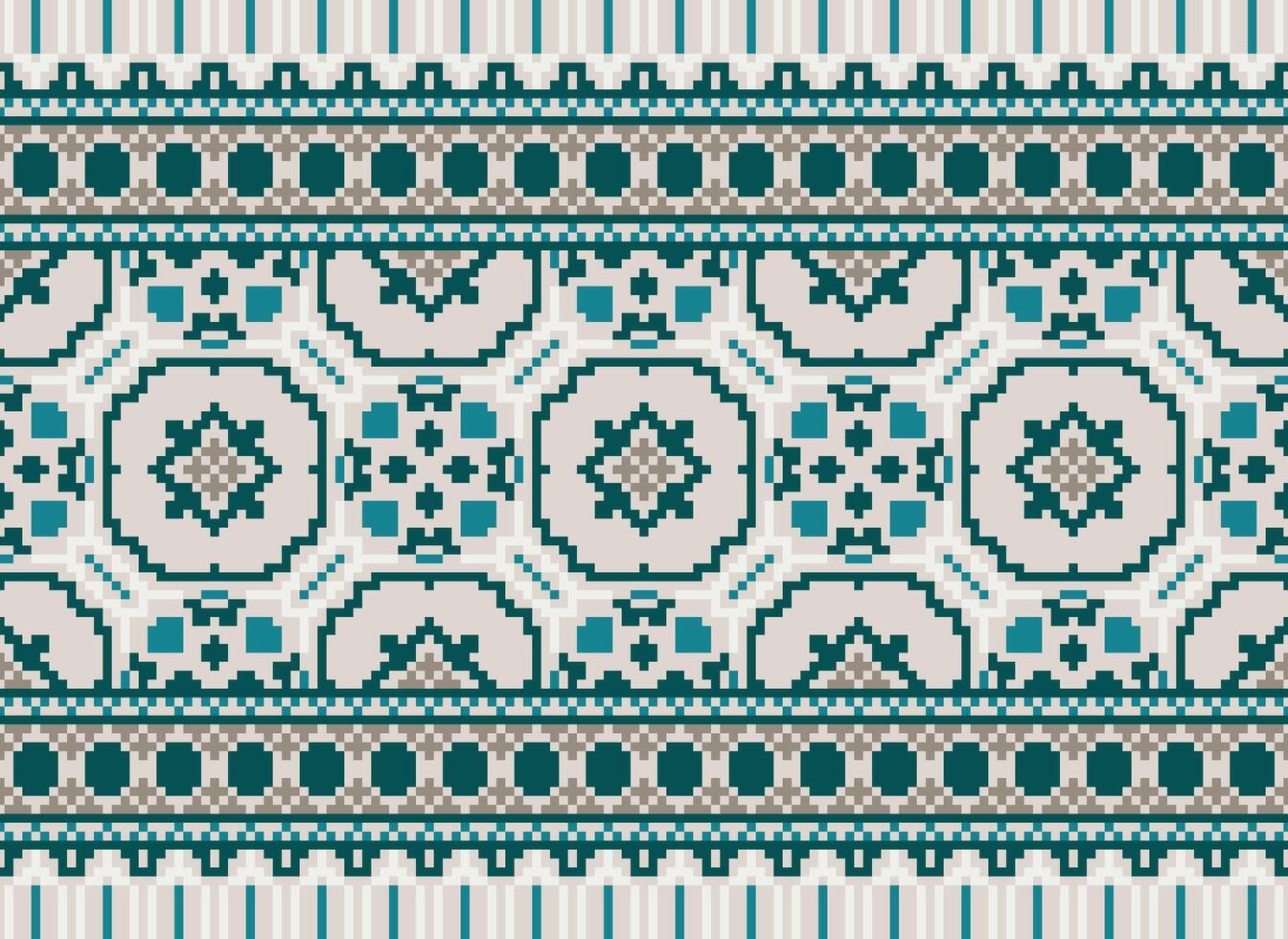 pixel ikat e attraversare punto geometrico senza soluzione di continuità modello etnico orientale tradizionale. azteco stile illustrazione design per tappeto, sfondo, vestiario, avvolgere, batik. vettore