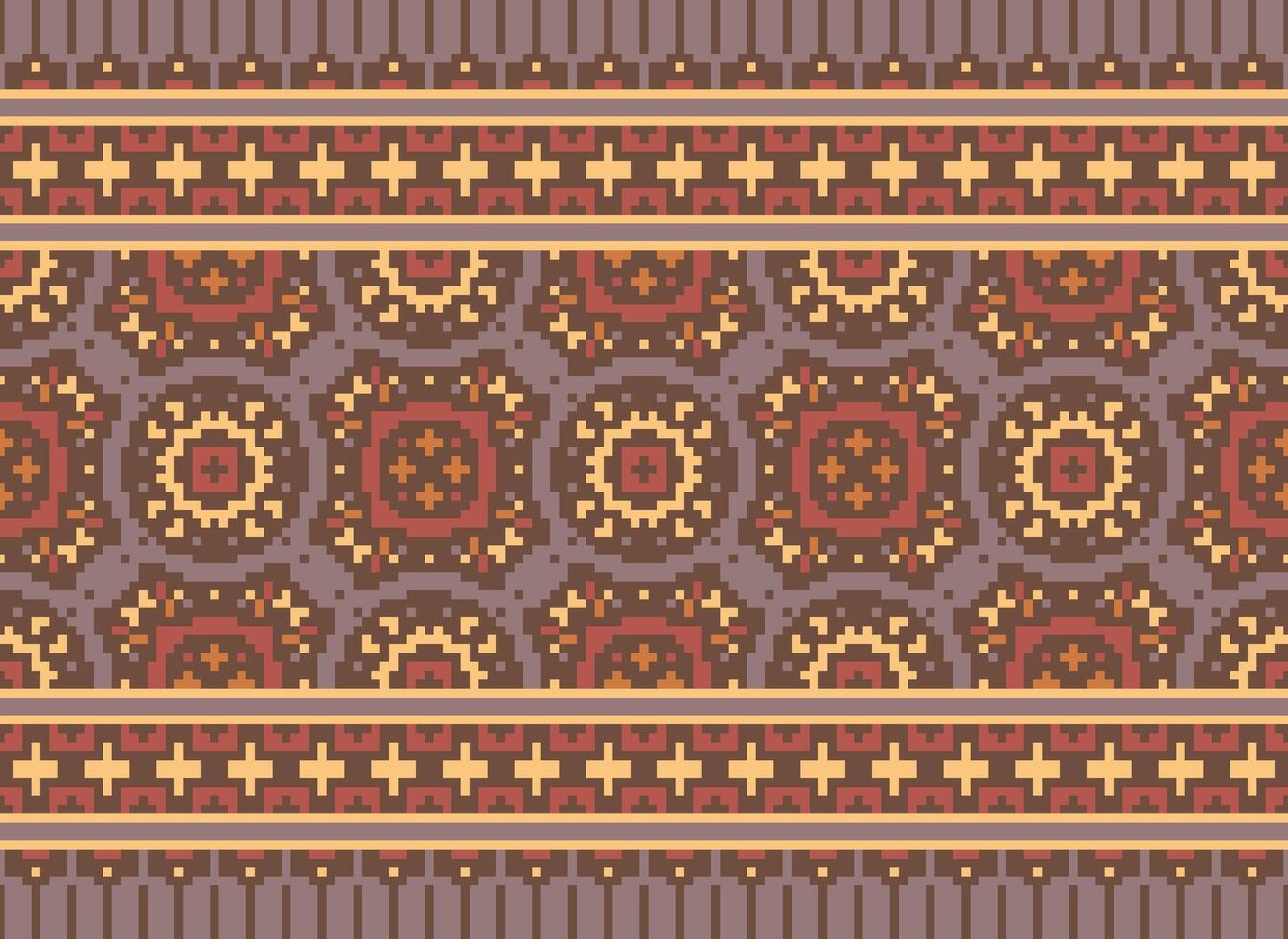 pixel ikat e attraversare punto geometrico senza soluzione di continuità modello etnico orientale tradizionale. azteco stile illustrazione design per tappeto, sfondo, vestiario, avvolgere, batik. vettore