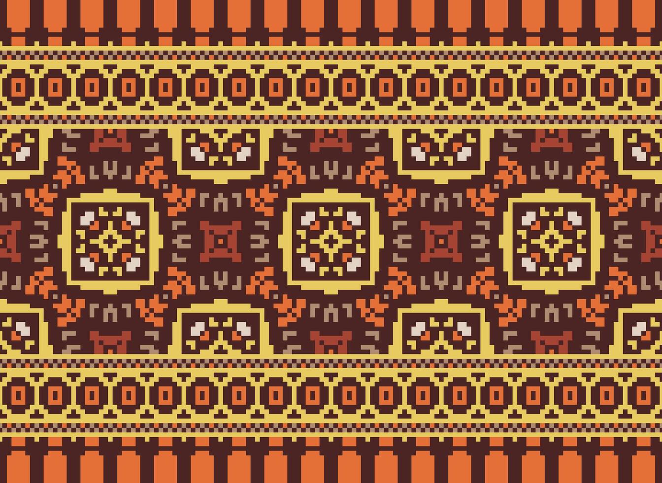 pixel ikat e attraversare punto geometrico senza soluzione di continuità modello etnico orientale tradizionale. azteco stile illustrazione design per tappeto, sfondo, vestiario, avvolgere, batik. vettore