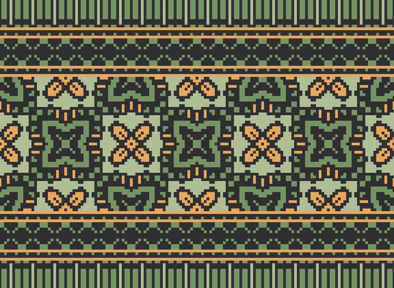 pixel ikat e attraversare punto geometrico senza soluzione di continuità modello etnico orientale tradizionale. azteco stile illustrazione design per tappeto, sfondo, vestiario, avvolgere, batik. vettore