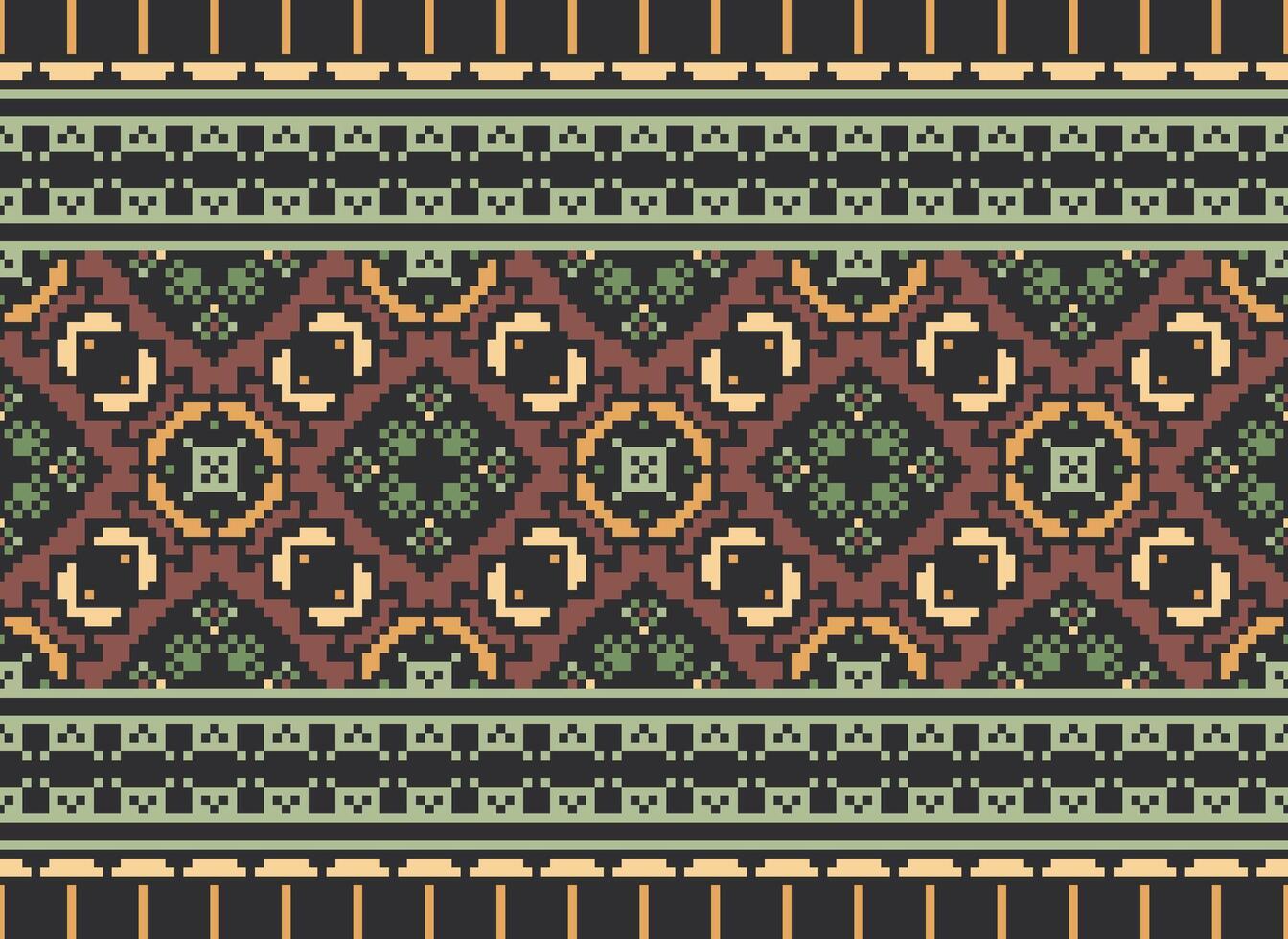 pixel ikat e attraversare punto geometrico senza soluzione di continuità modello etnico orientale tradizionale. azteco stile illustrazione design per tappeto, sfondo, vestiario, avvolgere, batik. vettore