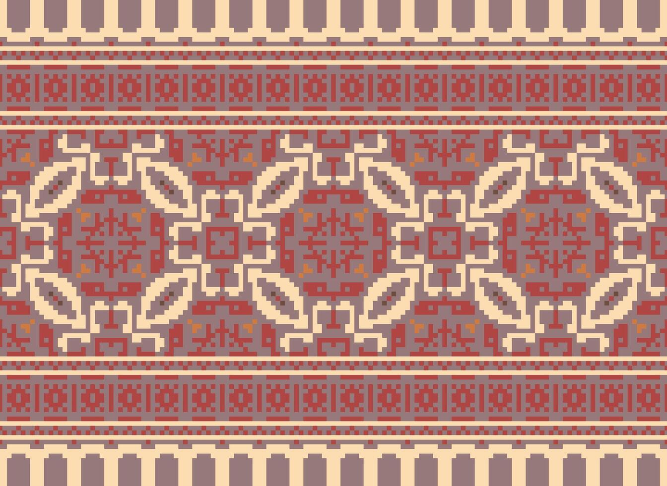 pixel ikat e attraversare punto geometrico senza soluzione di continuità modello etnico orientale tradizionale. azteco stile illustrazione design per tappeto, sfondo, vestiario, avvolgere, batik. vettore