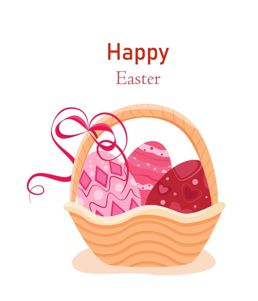 Pasqua cestino con colorato uova. Là è un' carino arco su il cestino. contento Pasqua iscrizione. Pasqua. isolato su bianca sfondo. azione vettore illustrazione