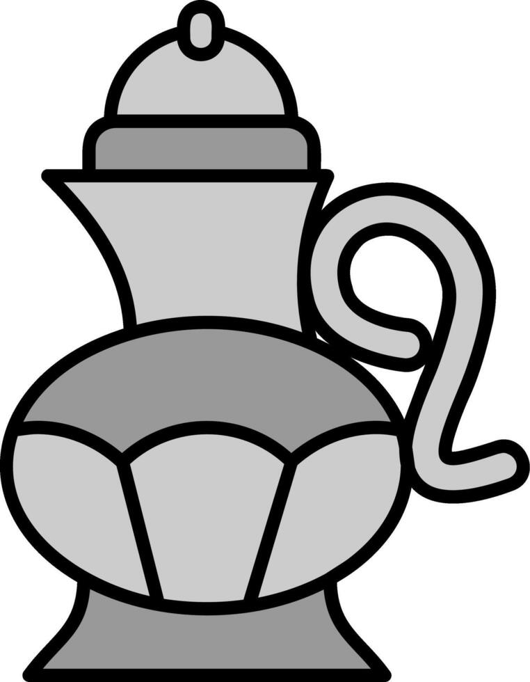 tè pentola linea pieno in scala di grigi icona vettore