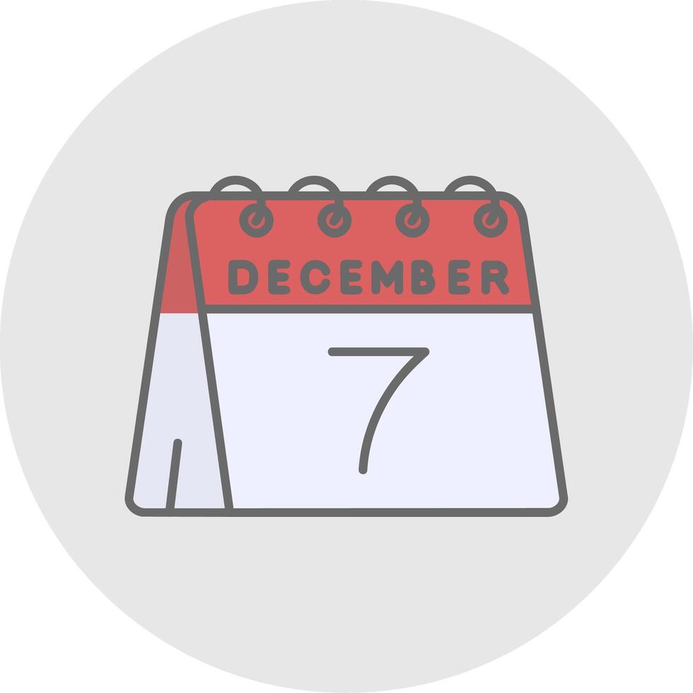 7 ° di dicembre linea pieno leggero cerchio icona vettore