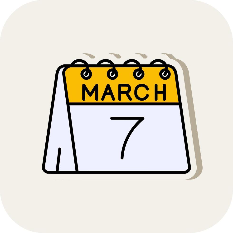 7 ° di marzo linea pieno bianca ombra icona vettore