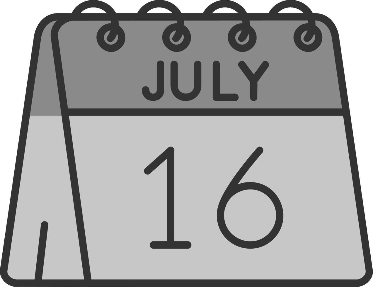 16 ° di luglio linea pieno in scala di grigi icona vettore