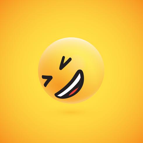 Emoticon giallo dettagliato alto 3D dettagliato per il web, illustrazione di vettore