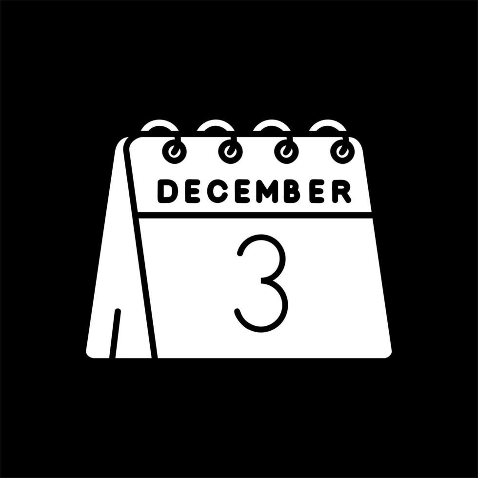 3 ° di dicembre glifo rovesciato icona vettore