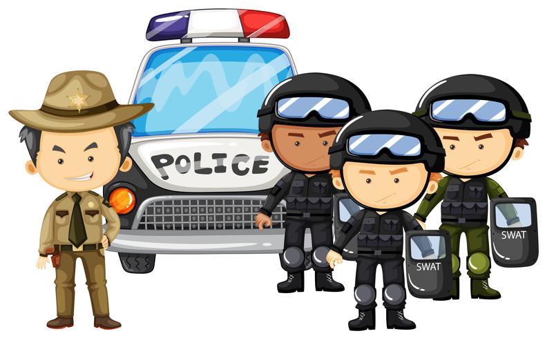 Poliziotto e squadra SWAT in uniforme vettore