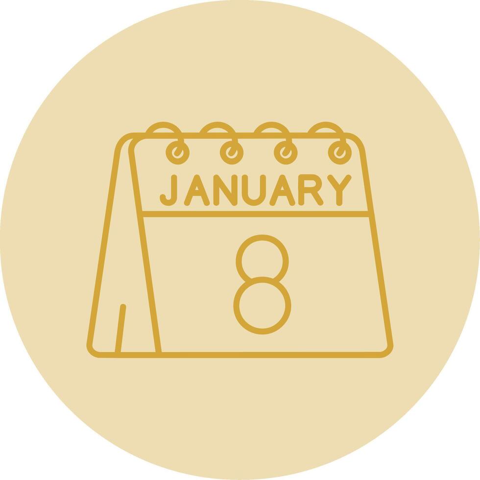 8 ° di gennaio linea giallo cerchio icona vettore