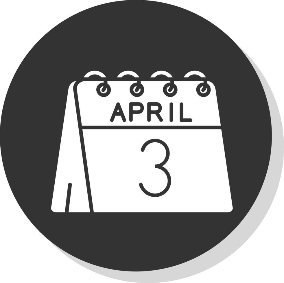 3 ° di aprile glifo grigio cerchio icona vettore