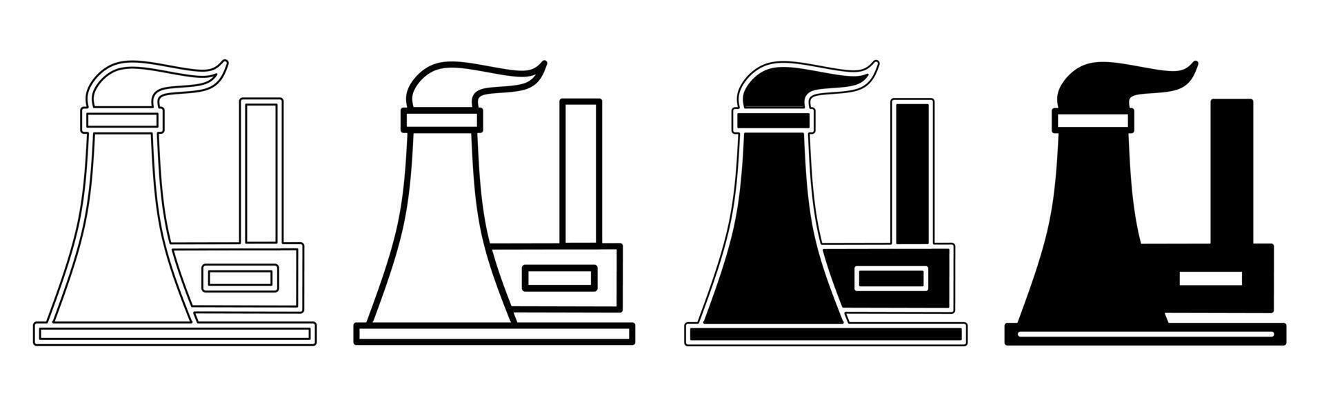 nero e bianca illustrazione di un' fabbrica. fabbrica icona collezione con linea. azione vettore illustrazione.