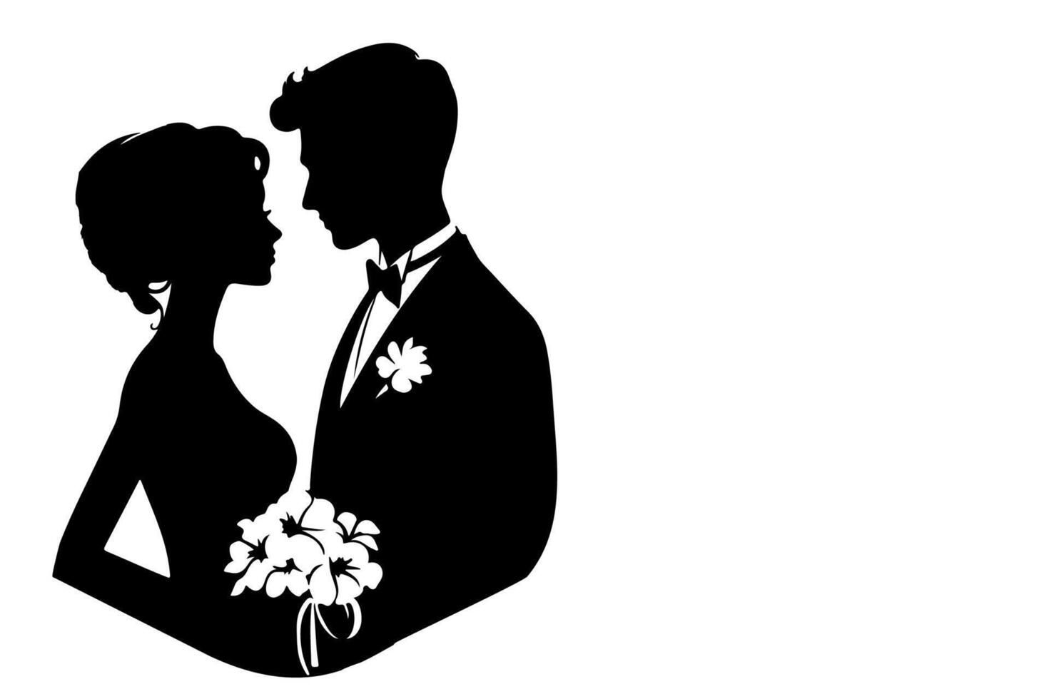 ai generato silhouette nozze coppia sposa e sposo outlne vettore illustrazione su bianca sfondo