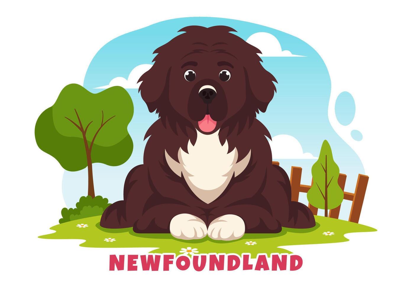 Terranova cane animali vettore illustrazione con Nero, Marrone o veggente colore nel piatto stile carino cartone animato natura sfondo design