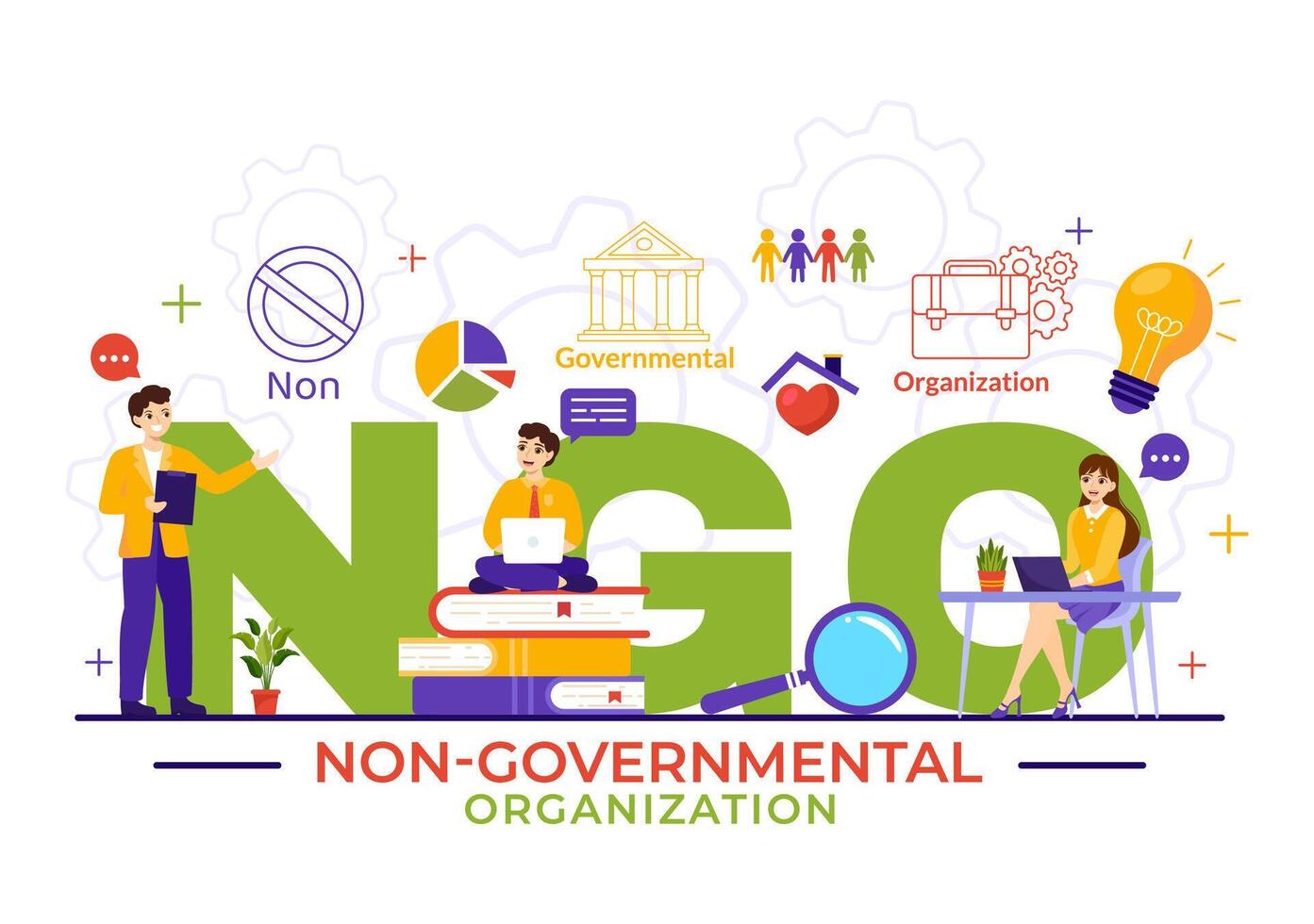 ngo o non governativo organizzazione vettore illustrazione per servire specifico sociale e politico esigenze nel piatto cartone animato sfondo