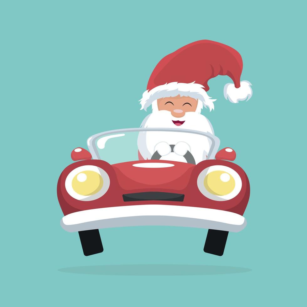 cartolina di natale di babbo natale alla guida della sua auto vettore