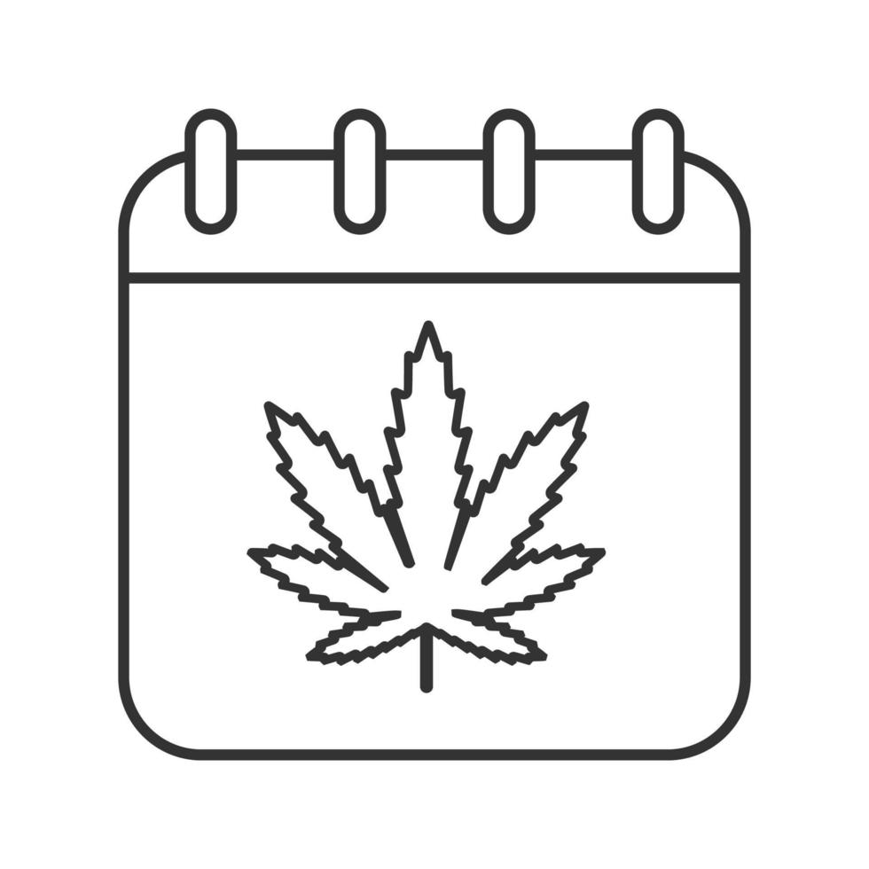 icona lineare della giornata nazionale dell'erbaccia. illustrazione di linea sottile. pagina del calendario con il simbolo del contorno della foglia di marijuana. disegno vettoriale isolato contorno