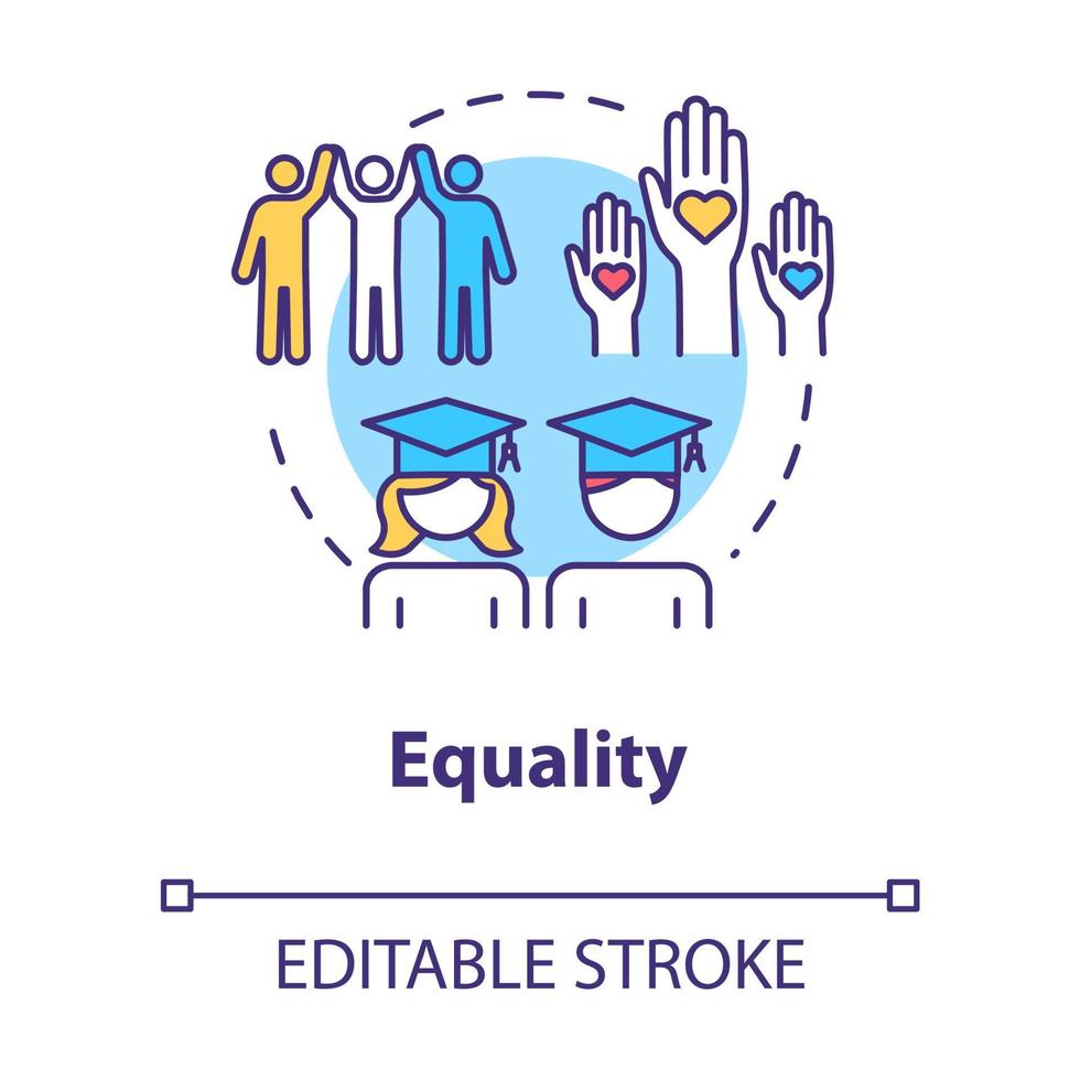 icona del concetto di uguaglianza. supporto positivo. comunità diversificata. laurea universitaria. illustrazione di linea sottile idea di educazione inclusiva. vettore isolato contorno rgb disegno a colori. tratto modificabile