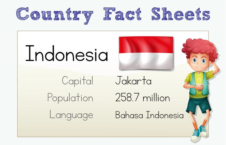 Scheda informativa paese Indonesia con carattere vettore