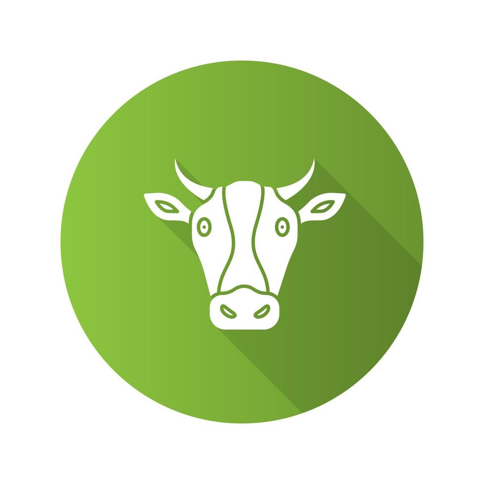 icona del glifo con testa di mucca design piatto lunga ombra. allevamento di bestiame. agricoltura. illustrazione vettoriale silhouette