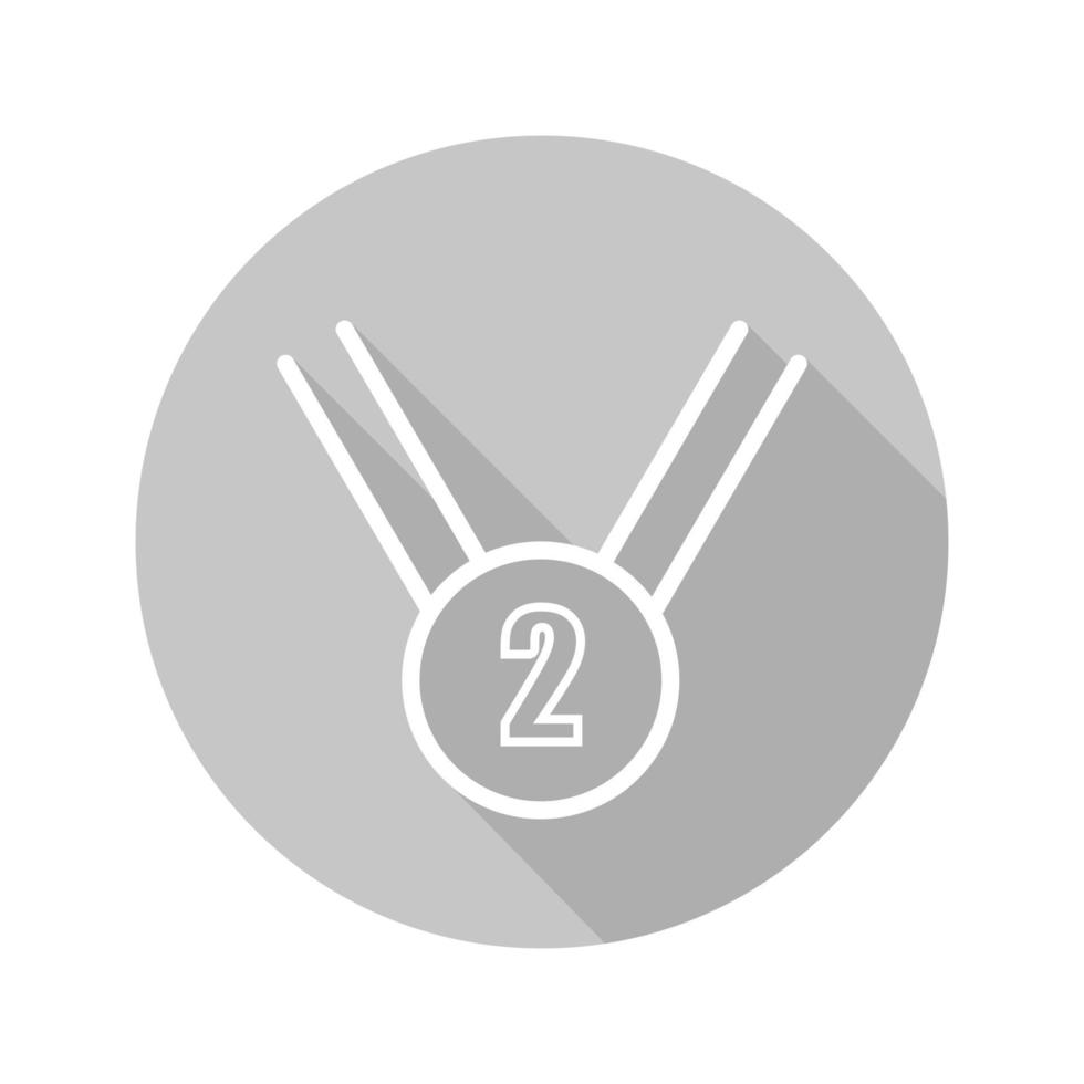 medaglia d'argento piatta lineare lunga ombra icona. Medaglia 2° classificato. simbolo di contorno vettoriale