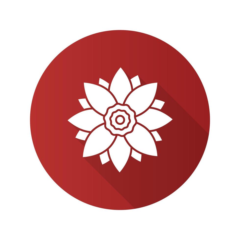 icona del glifo con ombra lunga design piatto fiore di loto. illustrazione vettoriale silhouette