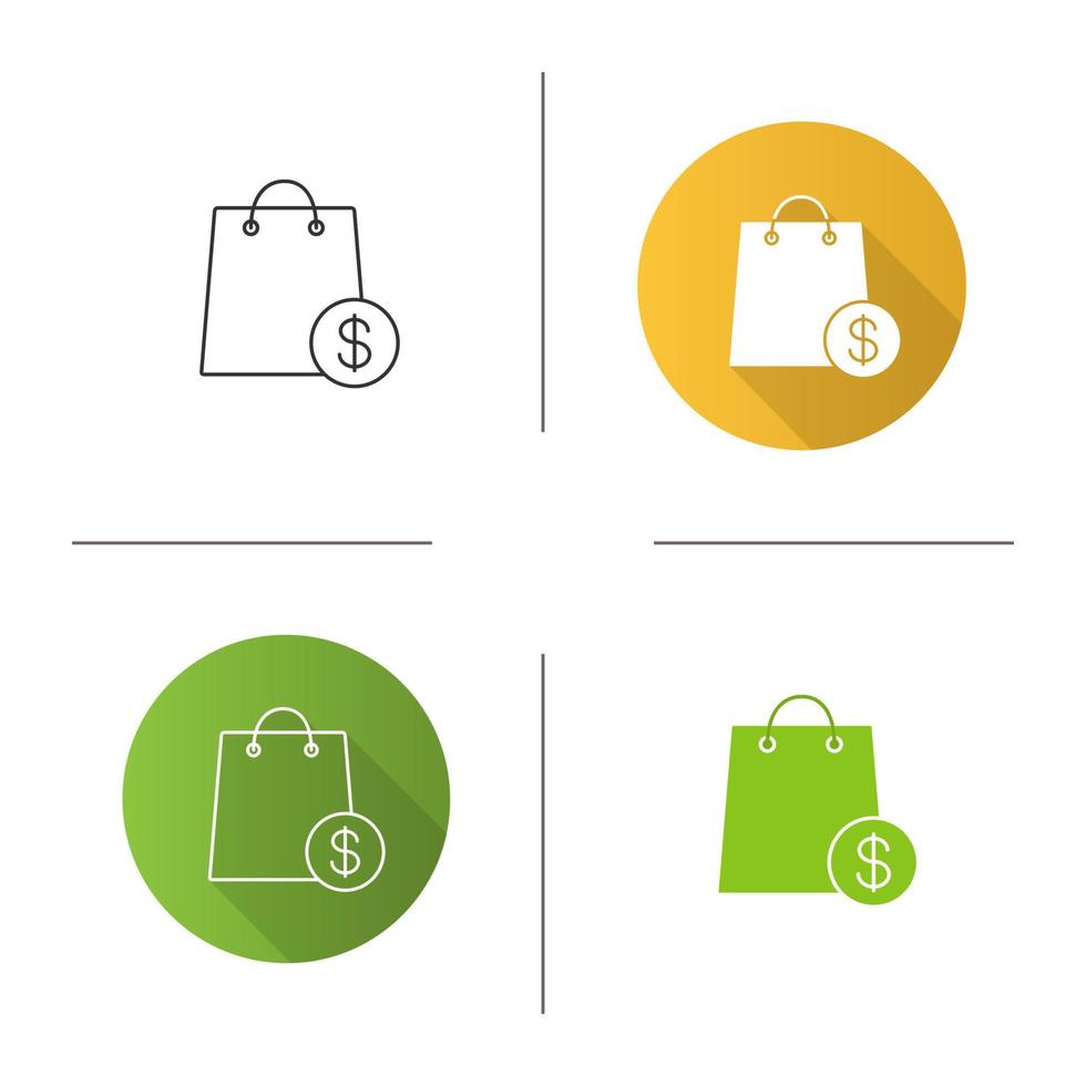 icona di vendita. design piatto, stili lineari e di colore. borsa della spesa con il simbolo del dollaro. illustrazioni vettoriali isolate