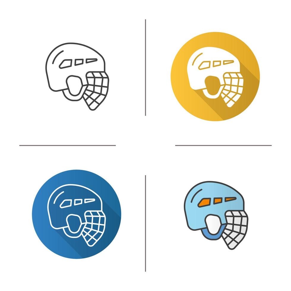 icona del casco da hockey su ghiaccio. design piatto, stili lineari e di colore. illustrazioni vettoriali isolate