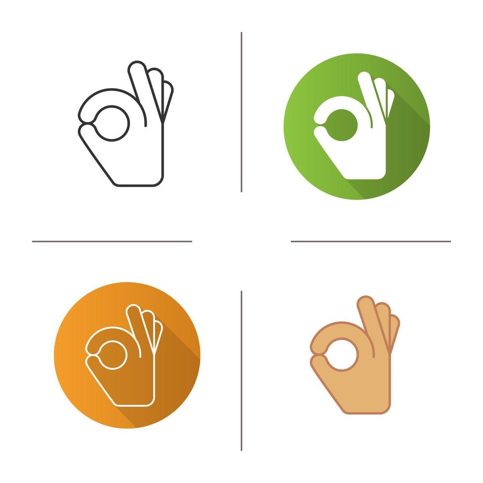ok icona del gesto della mano. design piatto, stili lineari e di colore. illustrazioni vettoriali isolate