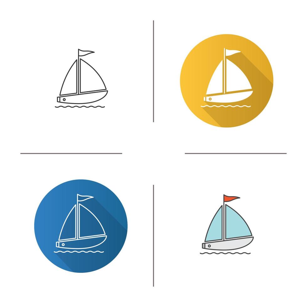 icona della barca a vela. design piatto, stili lineari e di colore. yachting. illustrazioni vettoriali isolate