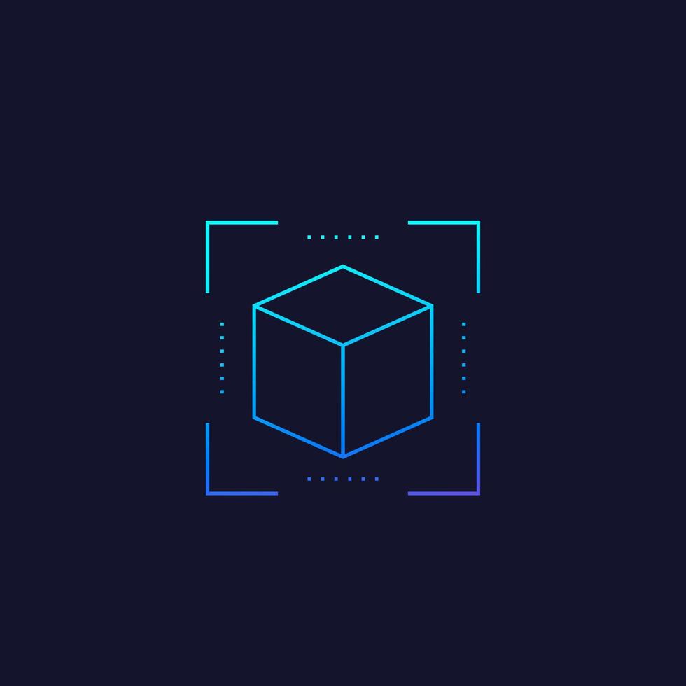 ar, icona di realtà aumentata con cubo, vettore di linea