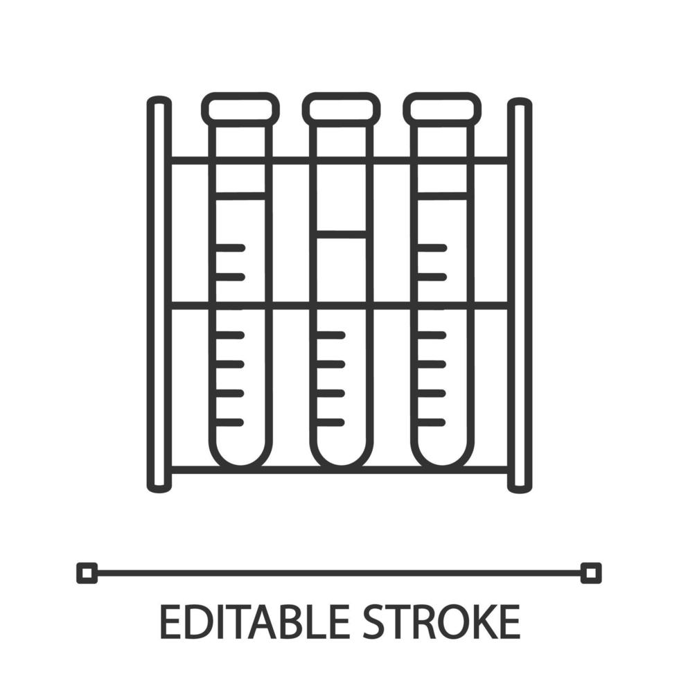 icona lineare di analisi di laboratorio. illustrazione di linea sottile. esame del sangue. diagnostica di laboratorio. portaprovette. simbolo di contorno. disegno vettoriale isolato profilo. tratto modificabile