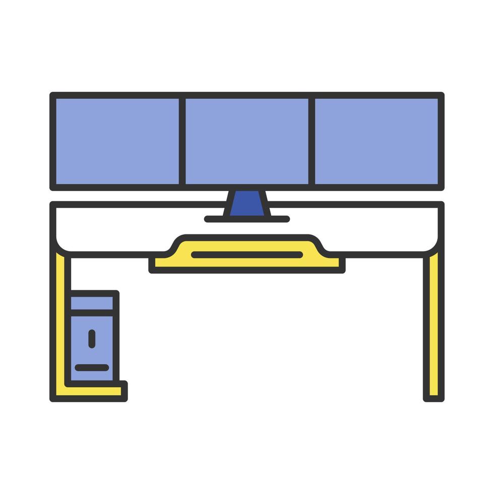 icona del colore della scrivania da gioco. ambiente eSport. mobili ergonomici per il gioco. tavolo del computer del giocatore. illustrazione vettoriale isolato