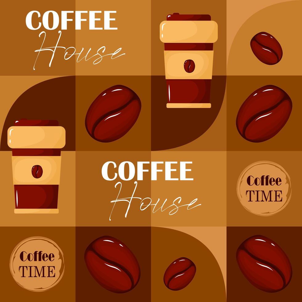 caffè senza soluzione di continuità modello. cucina tovaglia tessuto Stampa modello. vettore illustrazione con caffè fagiolo e tazza.