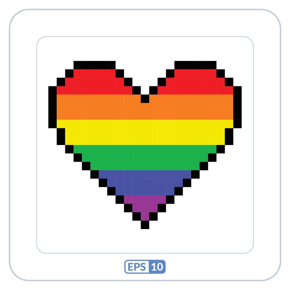 pixel cuore icona con arcobaleno bandiera, cuore arcobaleno pixelazione icona vettore