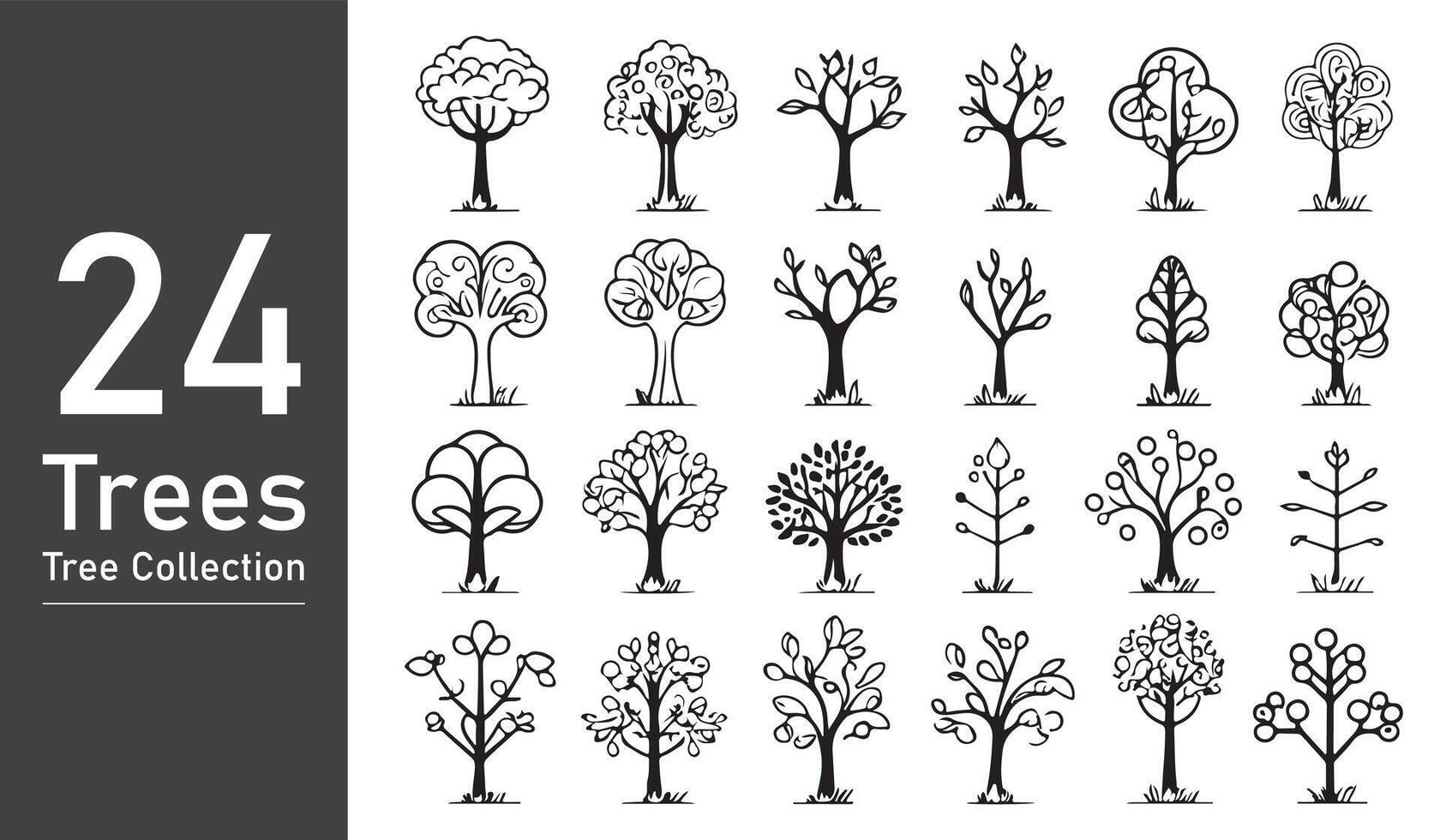 silhouette albero linea disegno impostare, lato Visualizza, impostato di grafica alberi elementi schema simbolo. silhouette albero linea disegno impostare, lato Visualizza, icona impostato di grafica alberi elementi schema simbolo. vettore